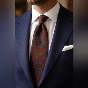 Vintage Paisley Silk Tie Rust Navy Green Old Money Country Club classic